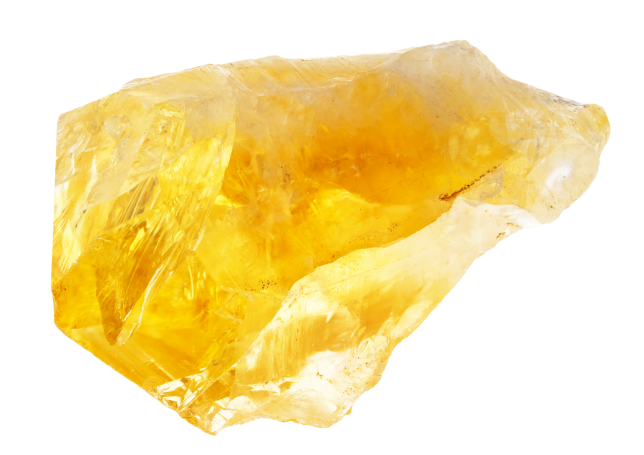 Citrin - gelber Quarz Ein transparenter, gelber Kristall mit glatter Oberfläche.