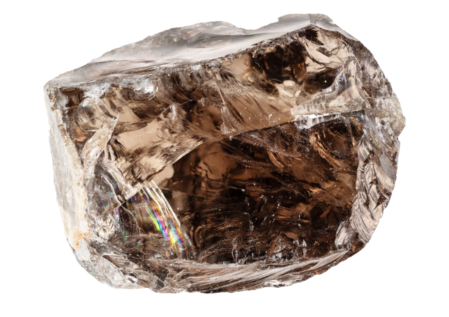 Rauchquarz - brauner bis grauer Quarz Brauner, transparenter Kristall mit facettiertem Schnitt und glatter Oberfläche.